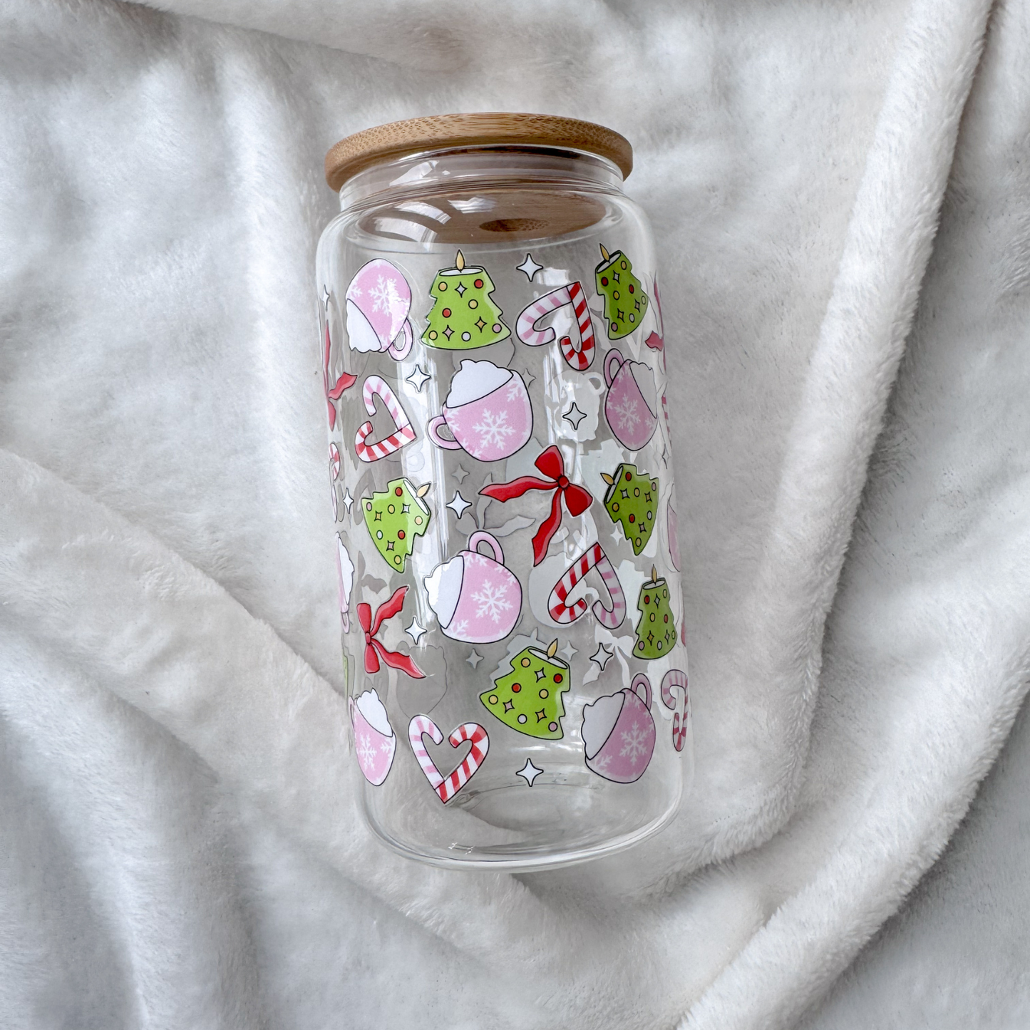 Cosy Christmas 16oz Glass Can