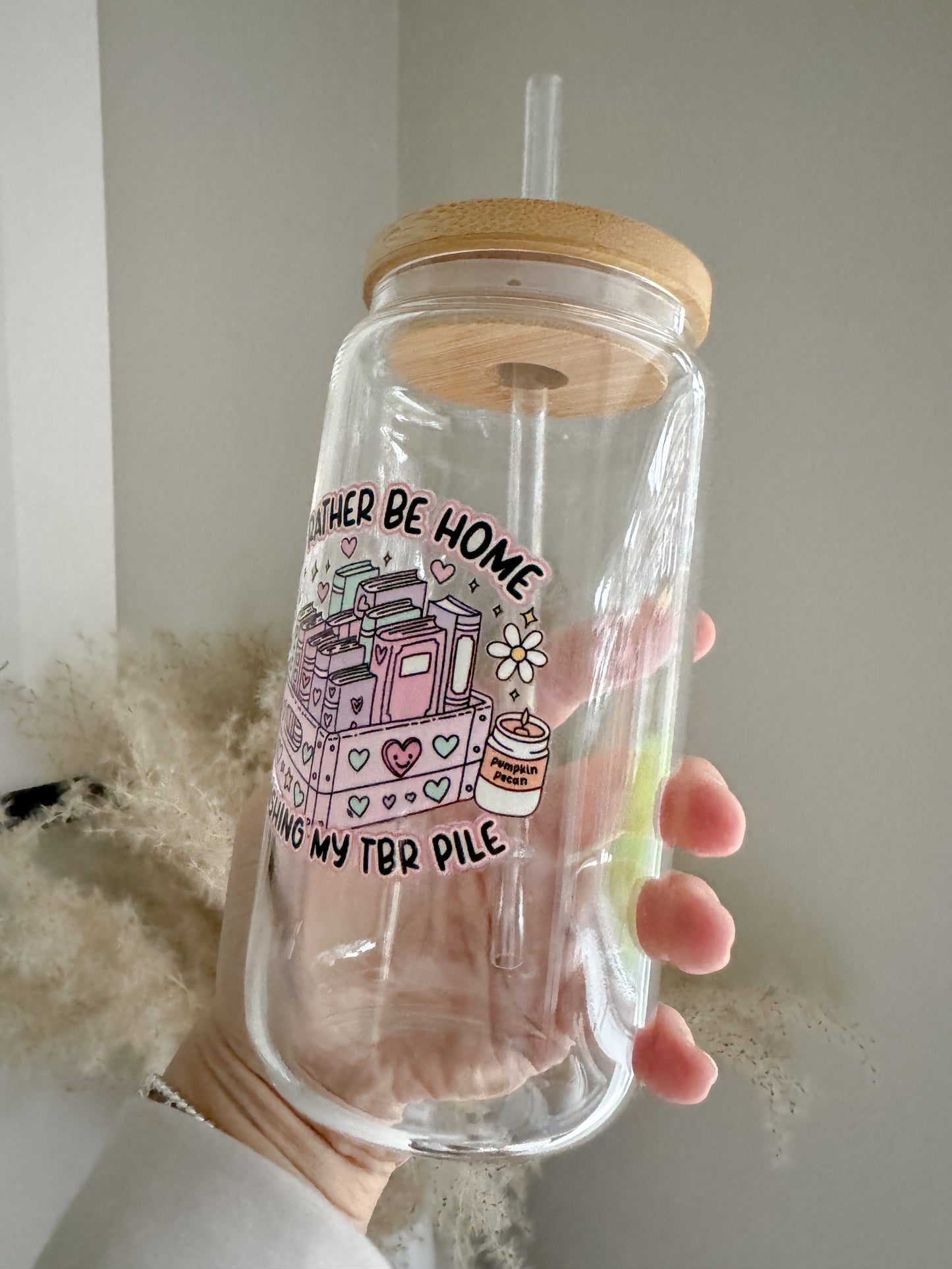 Rather Be At Home Reading My TBR Pile Glass Can - Bear and Moo UK