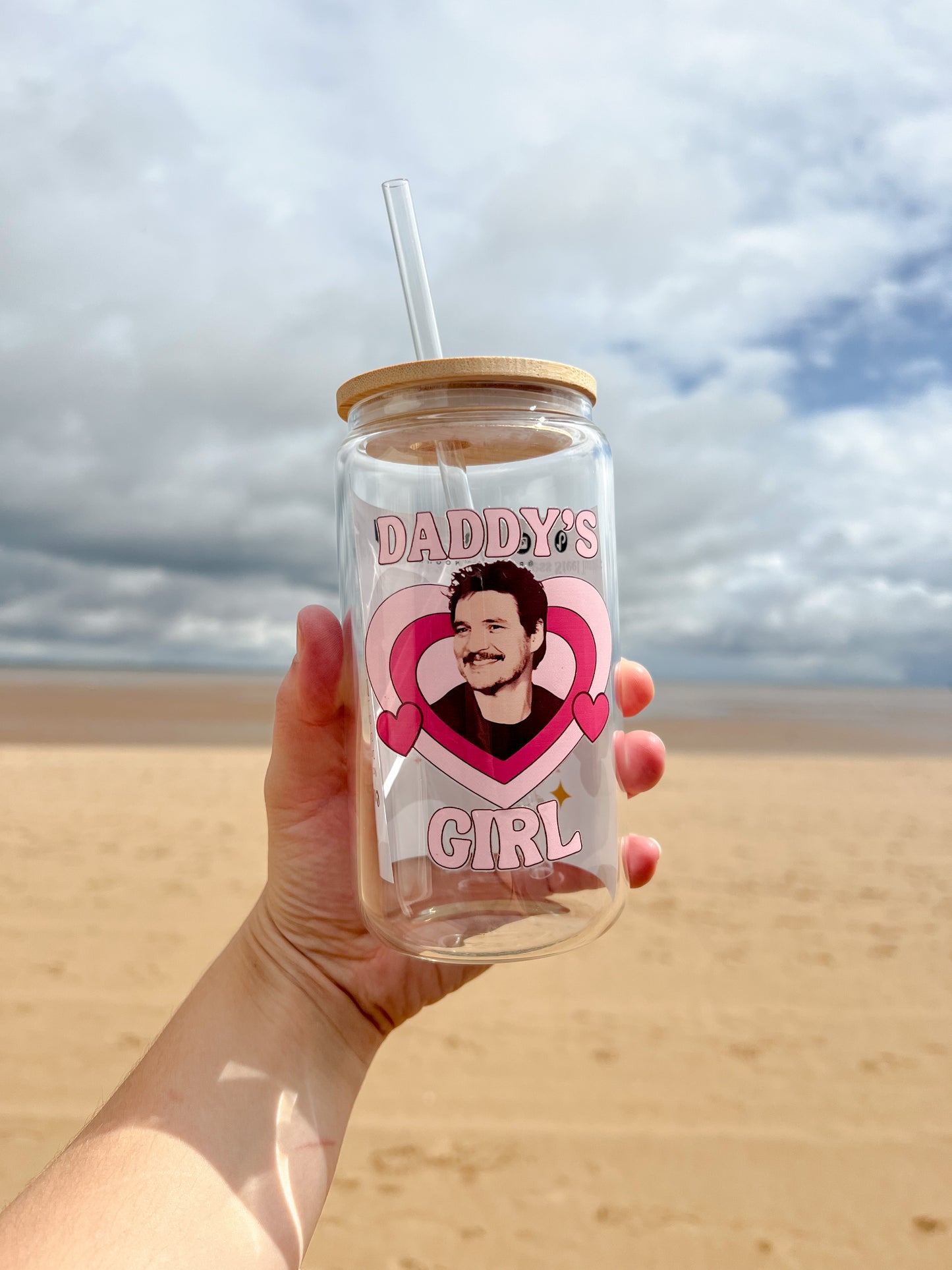 Pedro Pascal Daddy's Girl Glass Can With Bamboo Lid And Straw - Bear And Moo UK