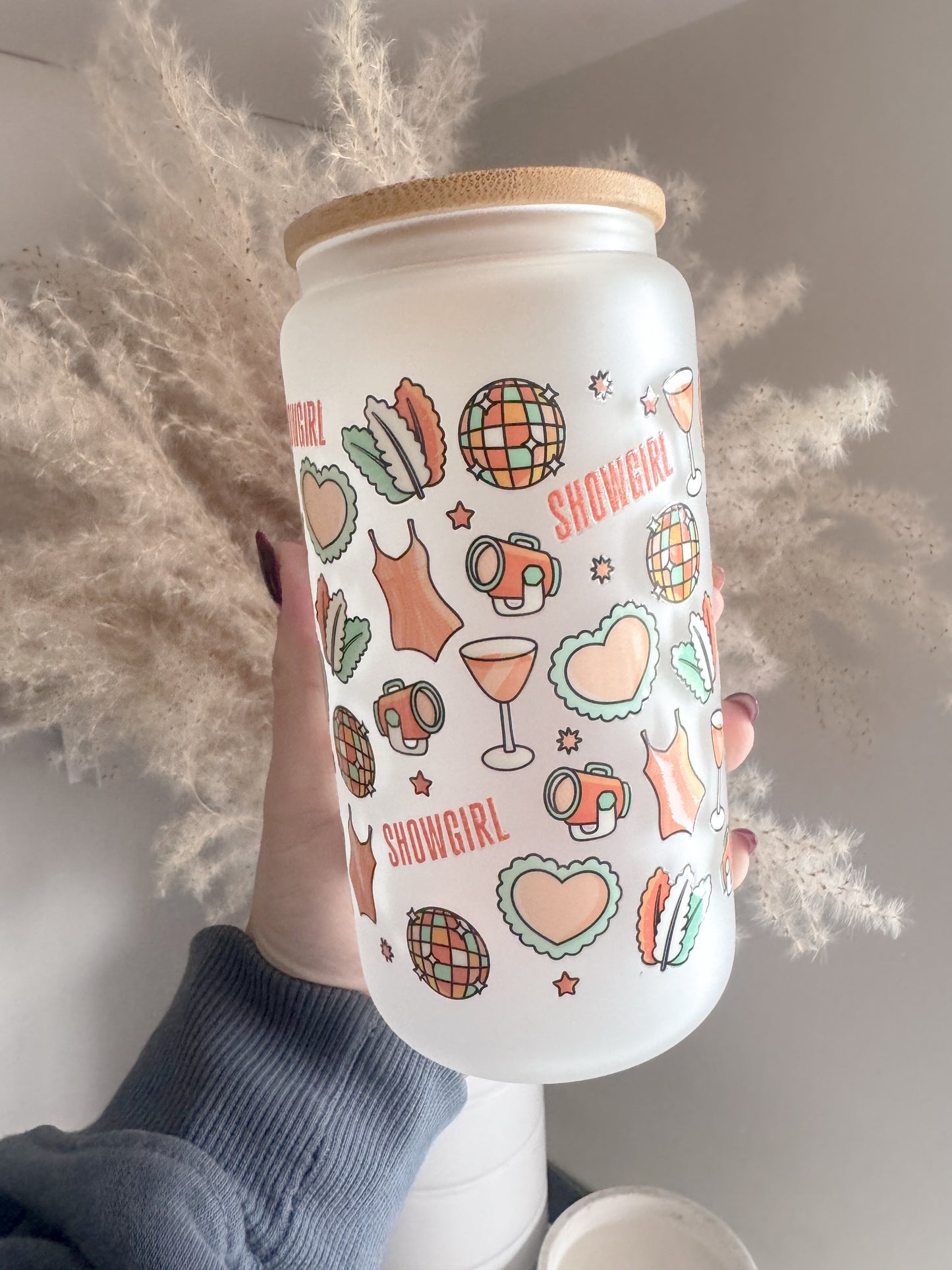 Showgirl 16oz Glass Can With Bamboo Lid and Straw