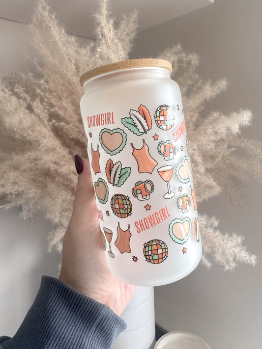 Showgirl 16oz Glass Can With Bamboo Lid and Straw