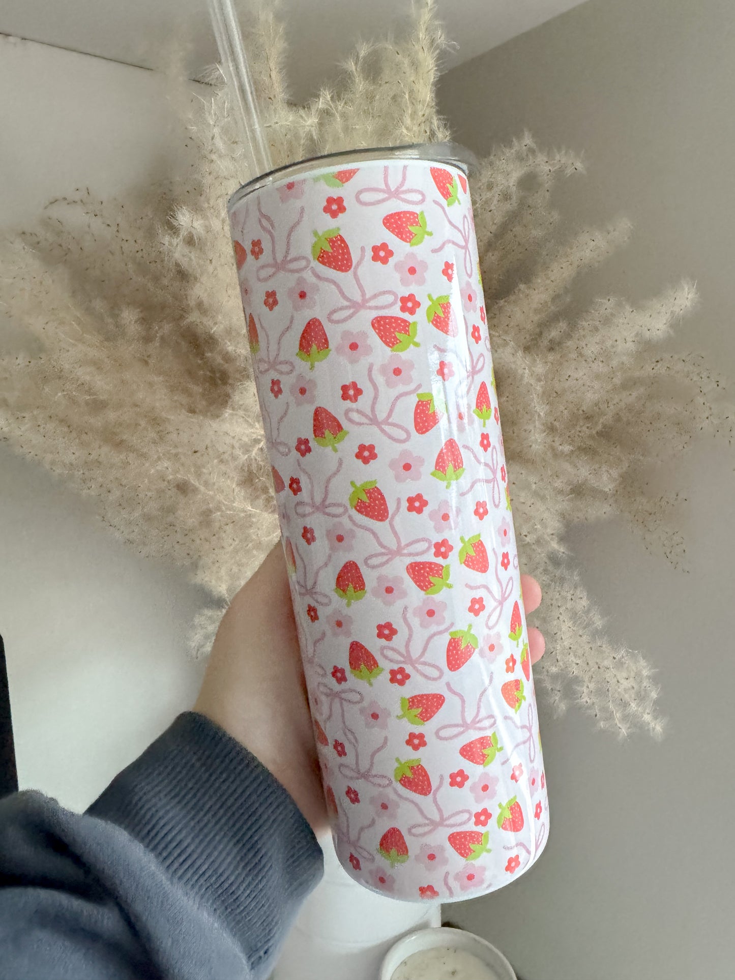 Strawberries and Bows Coquette Inspired 20oz Stainless Steel Tumbler