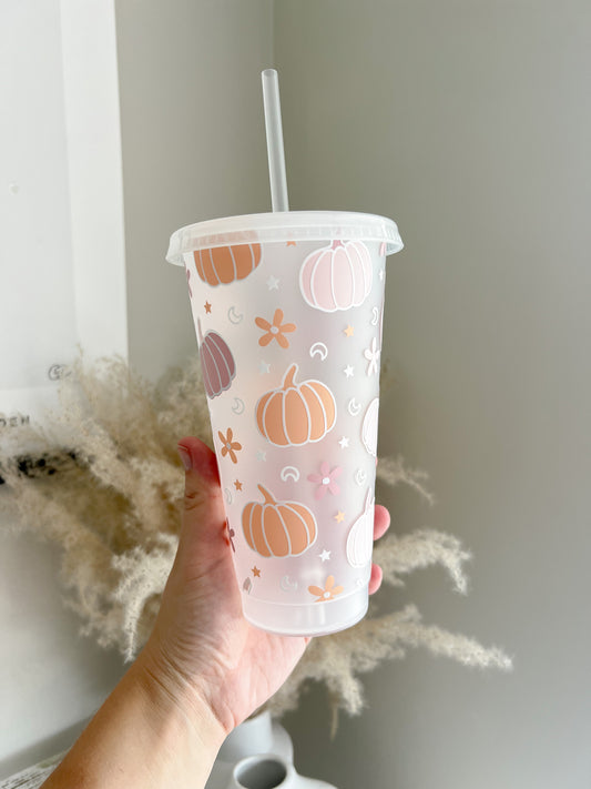 Pastel Autumnal Pumpkin 24oz Cold Cup - Halloween - Bear and Moo UK
