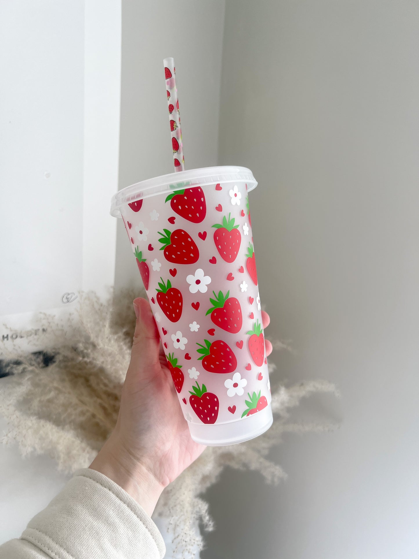 Strawberry Cold Cup - Flower Cold Cup - Iced Coffee Lover - Garden Party Drink - Bear and Moo UK