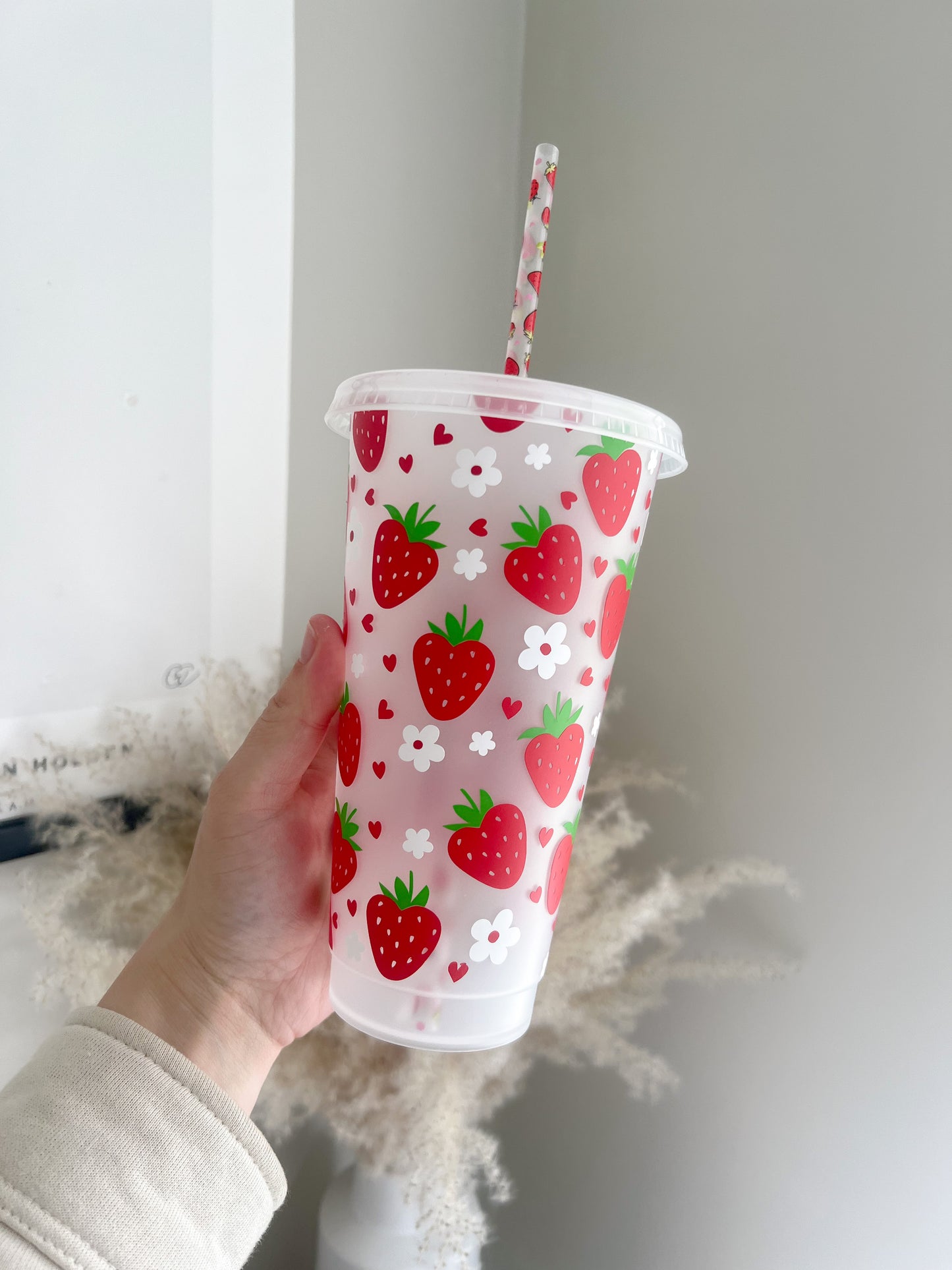 Strawberry Cold Cup - Flower Cold Cup - Iced Coffee Lover - Garden Party Drink - Bear and Moo UK