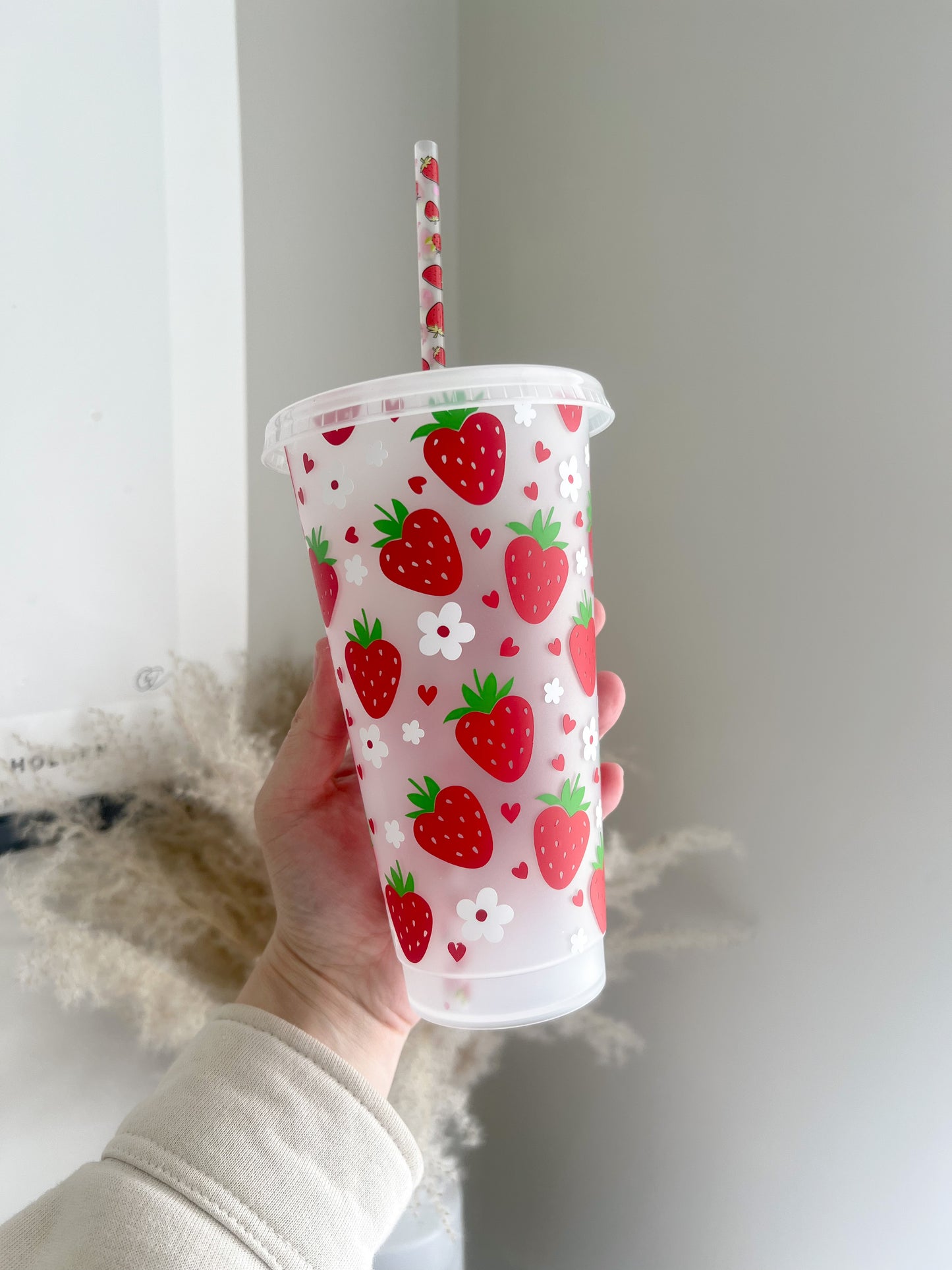 Strawberry Cold Cup - Flower Cold Cup - Iced Coffee Lover - Garden Party Drink - Bear and Moo UK