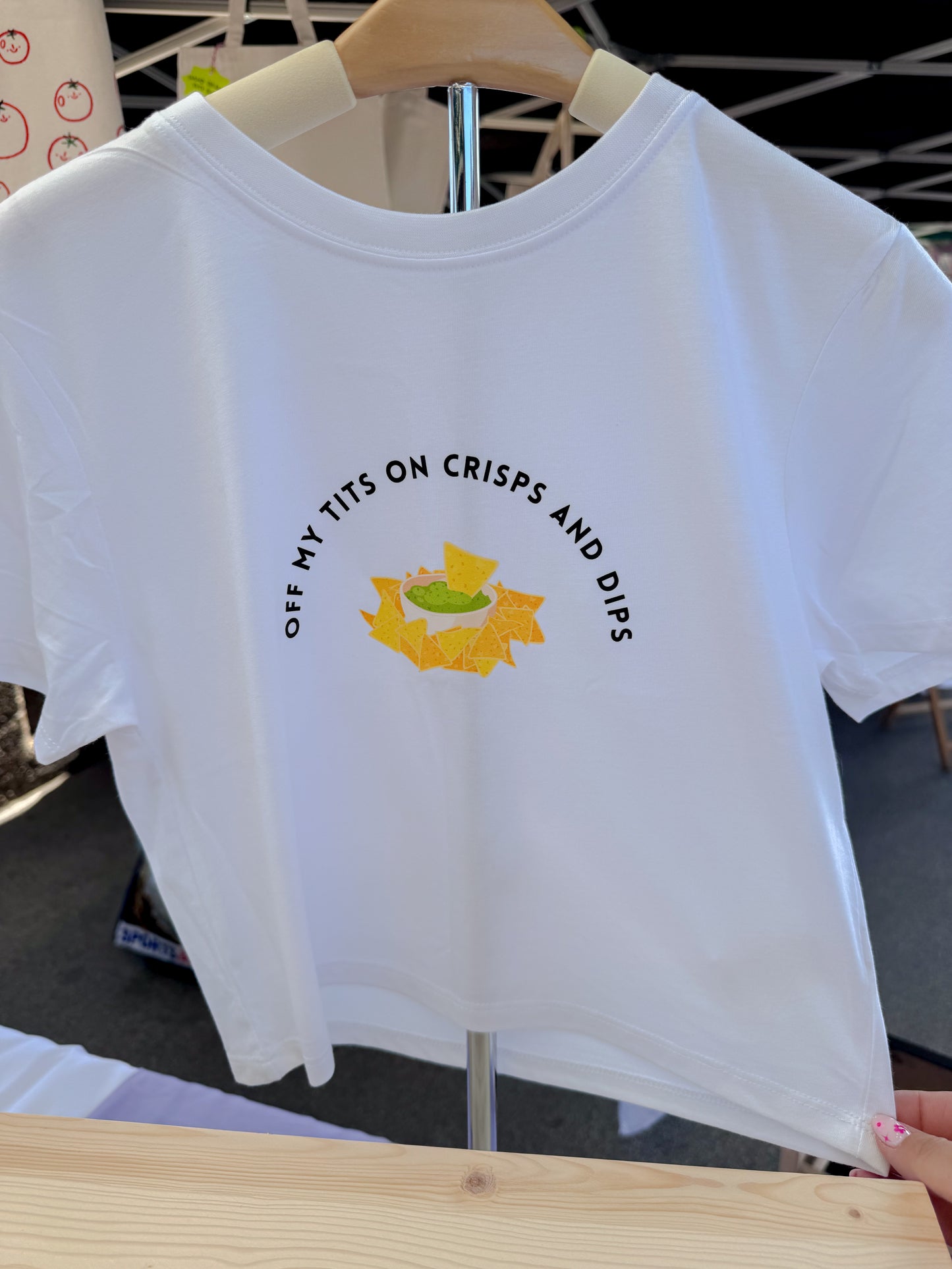 Off My Tits On Crisps And Dips Baby Tee Crop Top