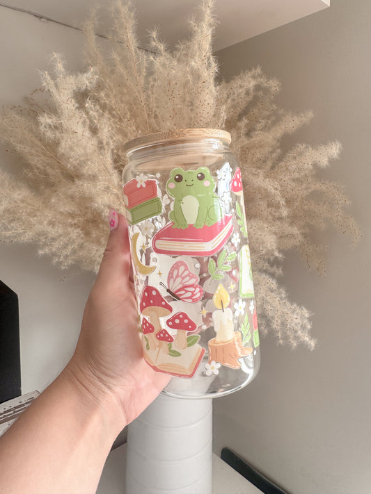 Whimsical Forest Bookish Themed 16oz Glass Can