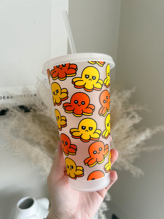 Mood Octopus Cold Cup - 24oz Cold Cup - Moody Octopus - Happy Octopus - Bear and Moo UK