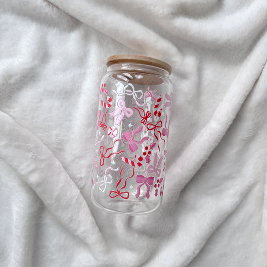Pink Soft Girl Christmas 16oz Glass Can