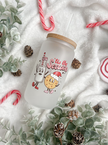 Tis The Season Retro Christmas Glass Can - Bear and Moo UK