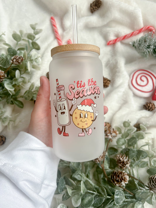 Tis The Season Retro Christmas Glass Can - Bear and Moo UK