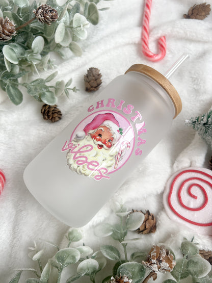 Retro Santa Christmas Vibes Glass Can - Bear and Moo UK