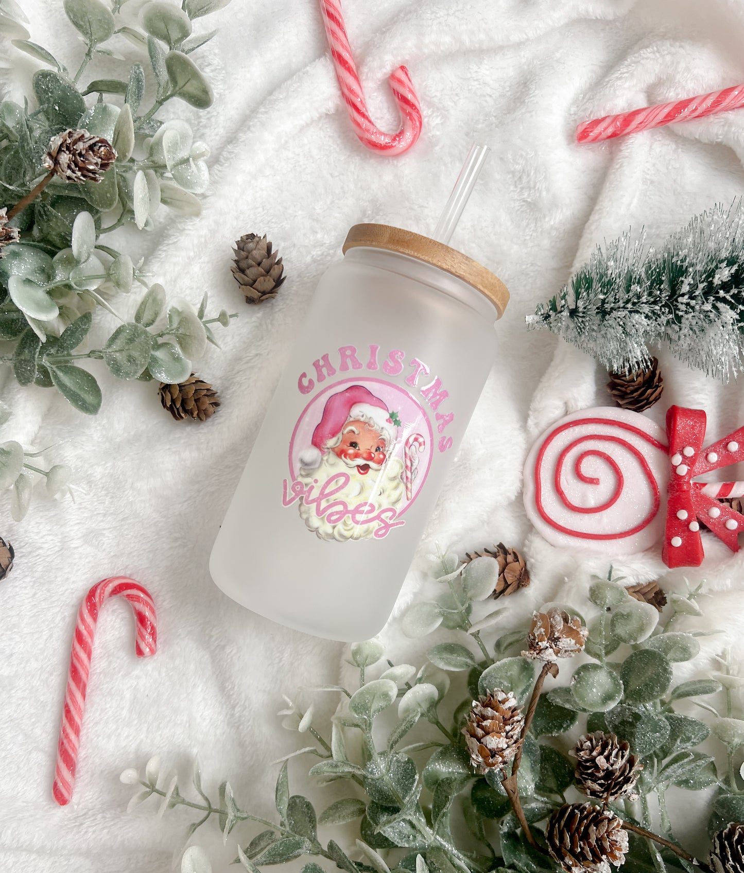 Retro Santa Christmas Vibes Glass Can - Bear and Moo UK