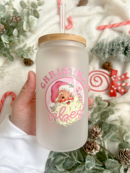 Retro Santa Christmas Vibes Glass Can - Bear and Moo UK