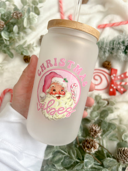 Retro Santa Christmas Vibes Glass Can - Bear and Moo UK