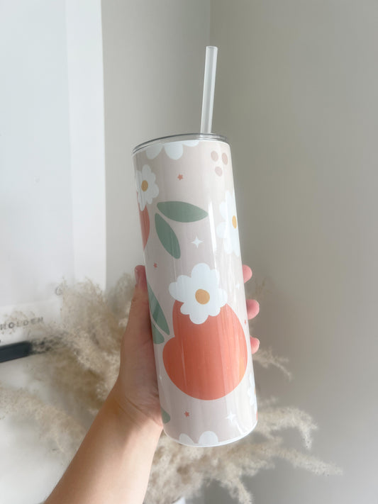 Peachy Keen Floral 20oz Stainless Steel Tumbler - Bear and Moo UK