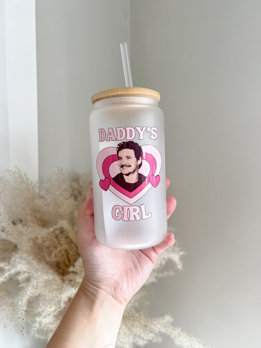 Pedro Pascal Daddy's Girl Glass Can With Bamboo Lid And Straw - Bear And Moo UK