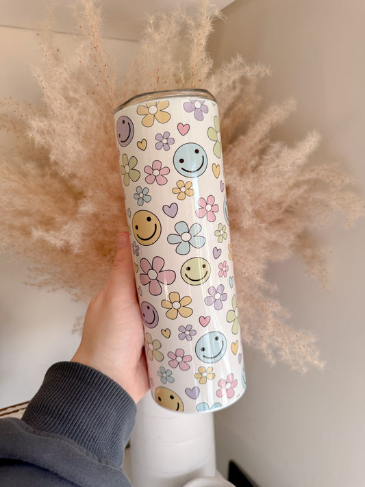 Groovy Smiles and Flowers 20oz Stainless Steel Tumbler