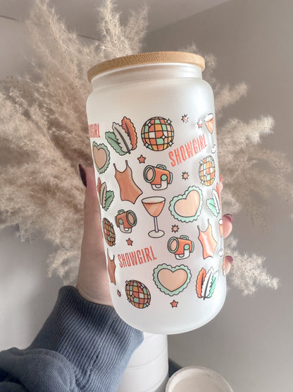 Showgirl 16oz Glass Can With Bamboo Lid and Straw