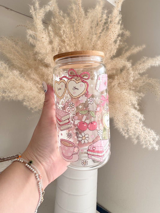 Cottagecore Bookish Inspired 16oz Glass Can
