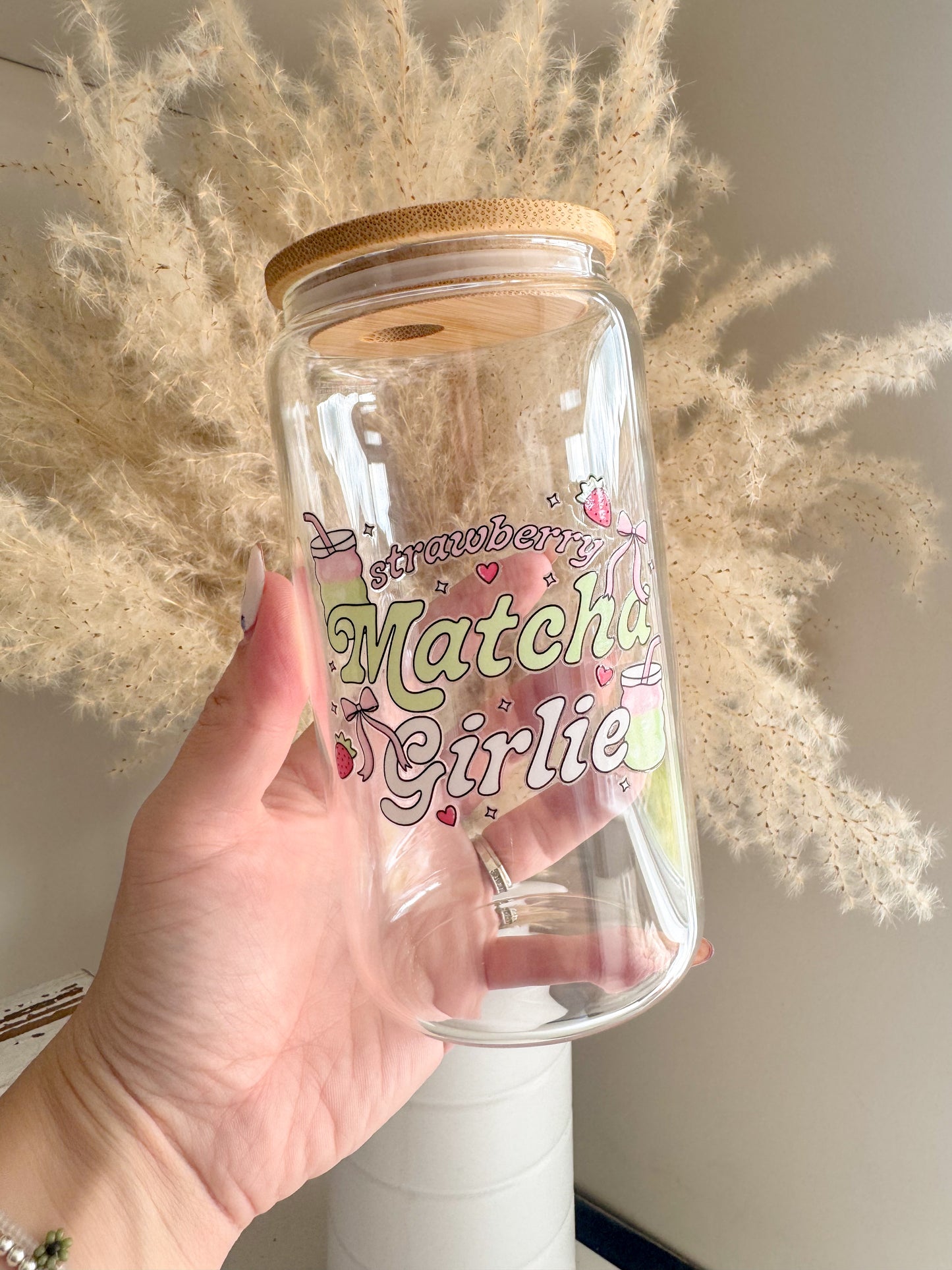 Strawberry Matcha Girlie 16oz Glass Can