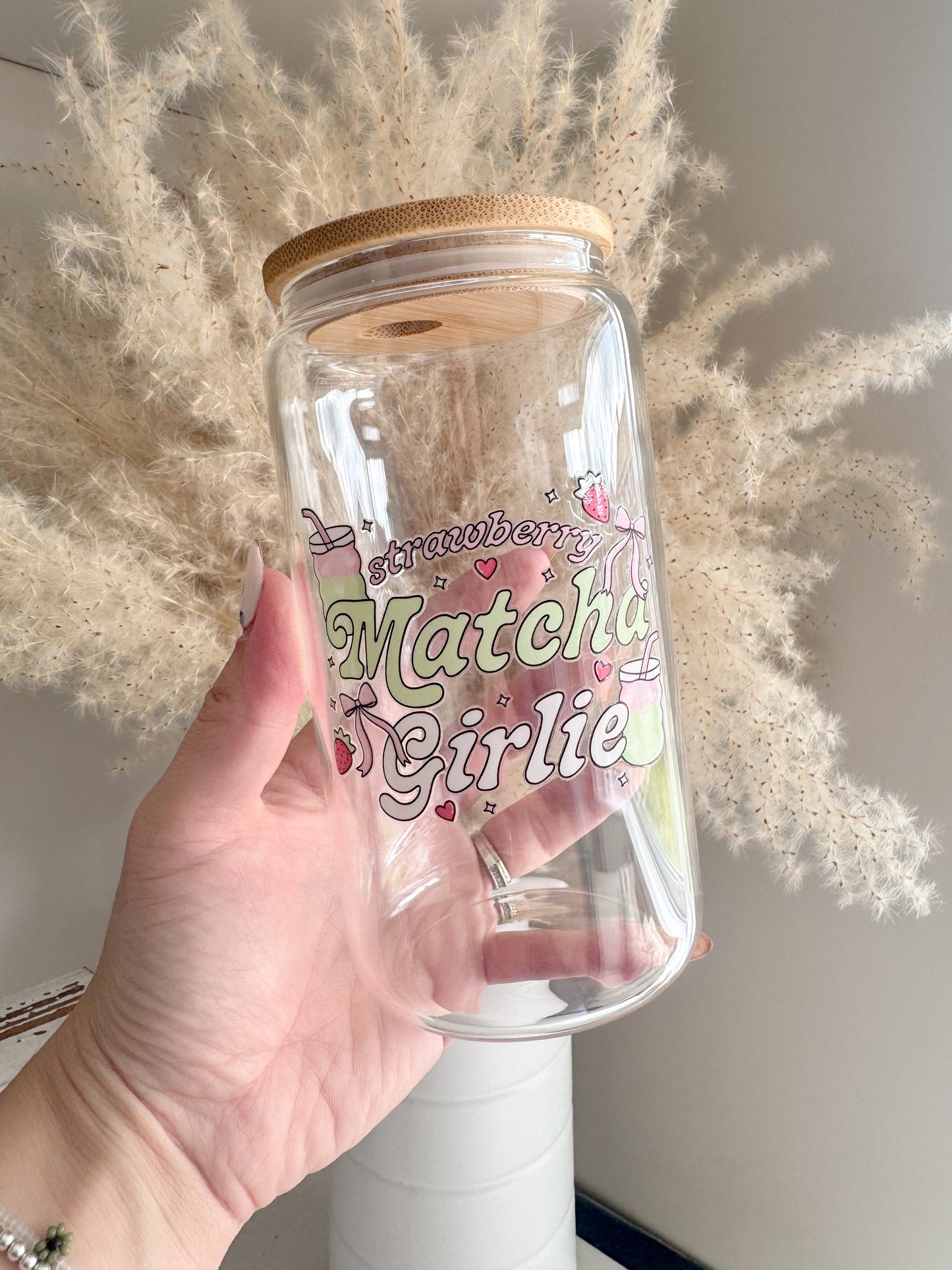 Strawberry Matcha Girlie 16oz Glass Can