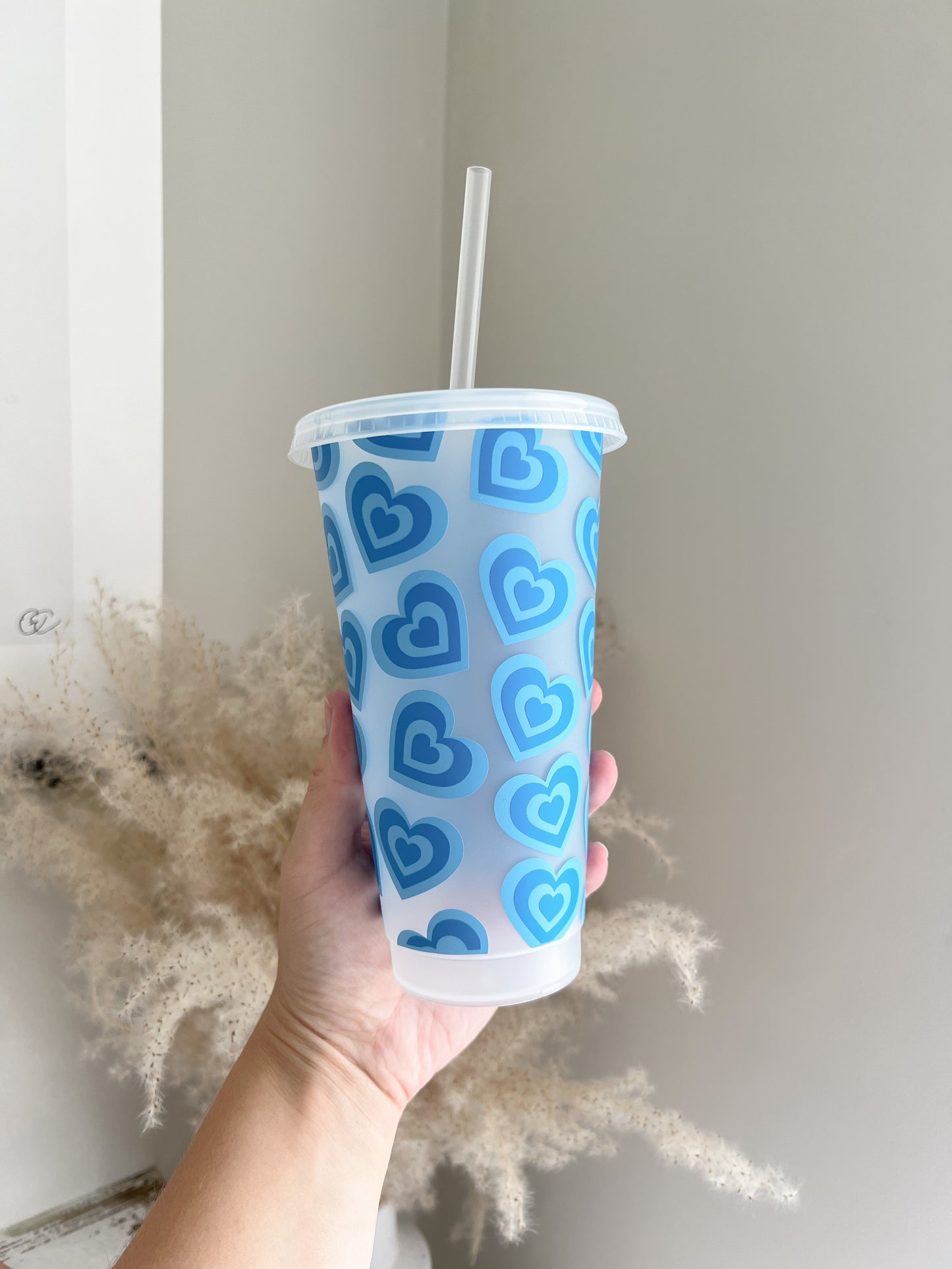 Retro Hearts 24oz Cold Cup with Reusable Lid and Straw - Bear and Moo UK