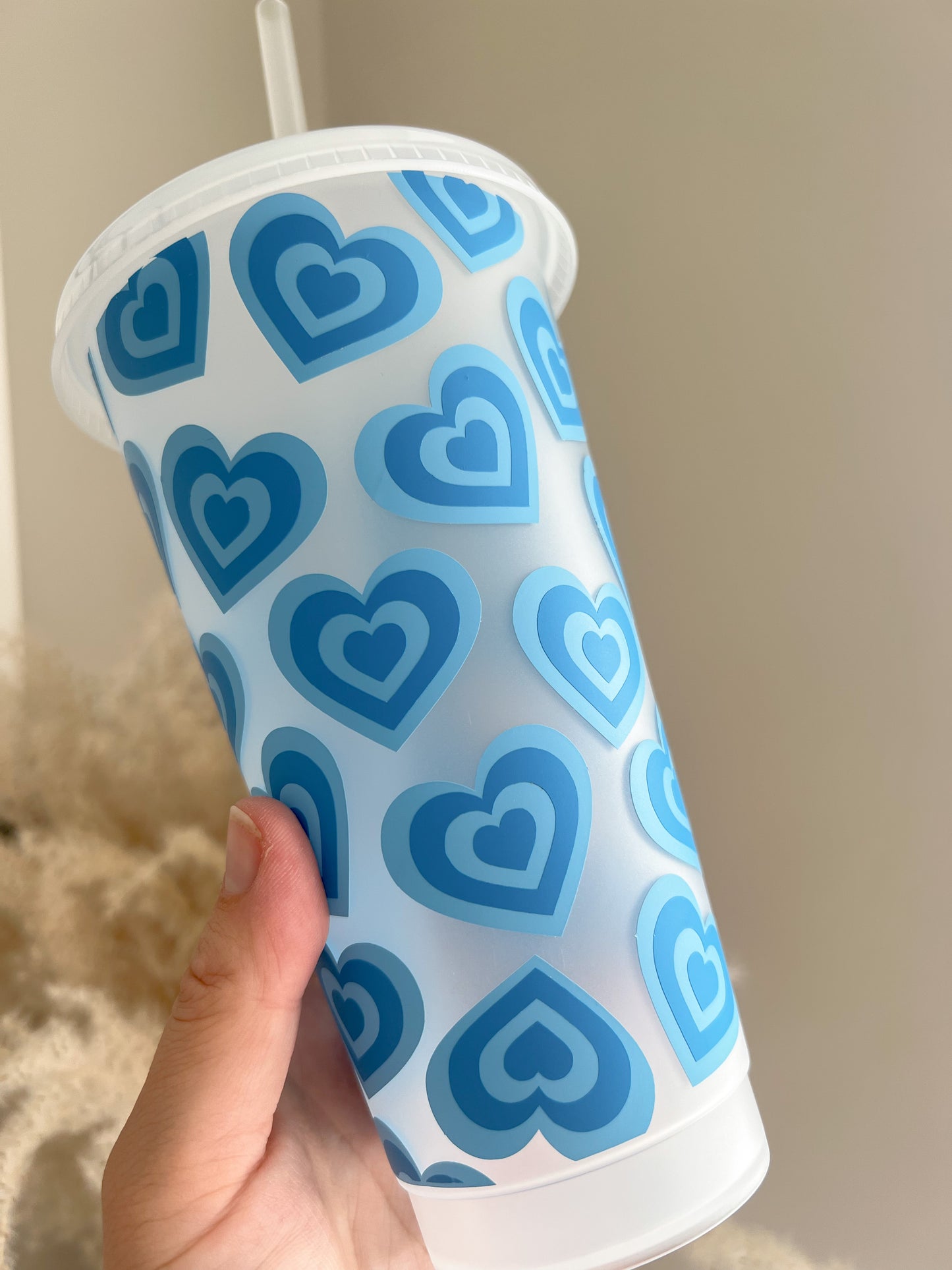 Retro Hearts 24oz Cold Cup with Reusable Lid and Straw - Bear and Moo UK