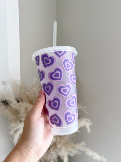 Retro Hearts 24oz Cold Cup with Reusable Lid and Straw - Bear and Moo UK