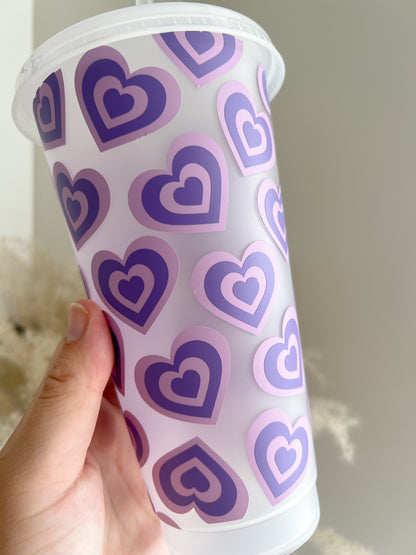 Retro Hearts 24oz Cold Cup with Reusable Lid and Straw - Bear and Moo UK