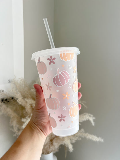 Pastel Autumnal Pumpkin 24oz Cold Cup - Halloween - Bear and Moo UK