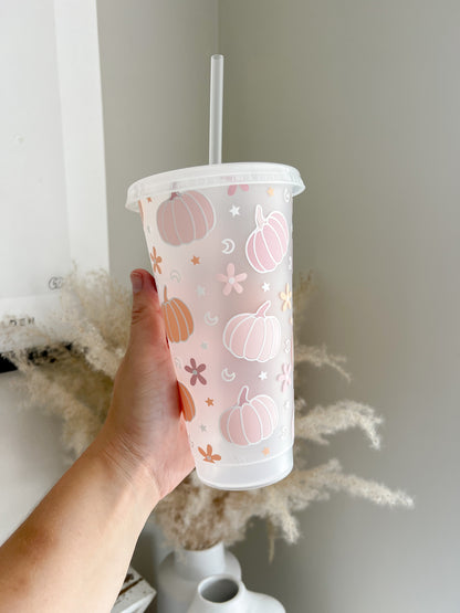 Pastel Autumnal Pumpkin 24oz Cold Cup - Halloween - Bear and Moo UK