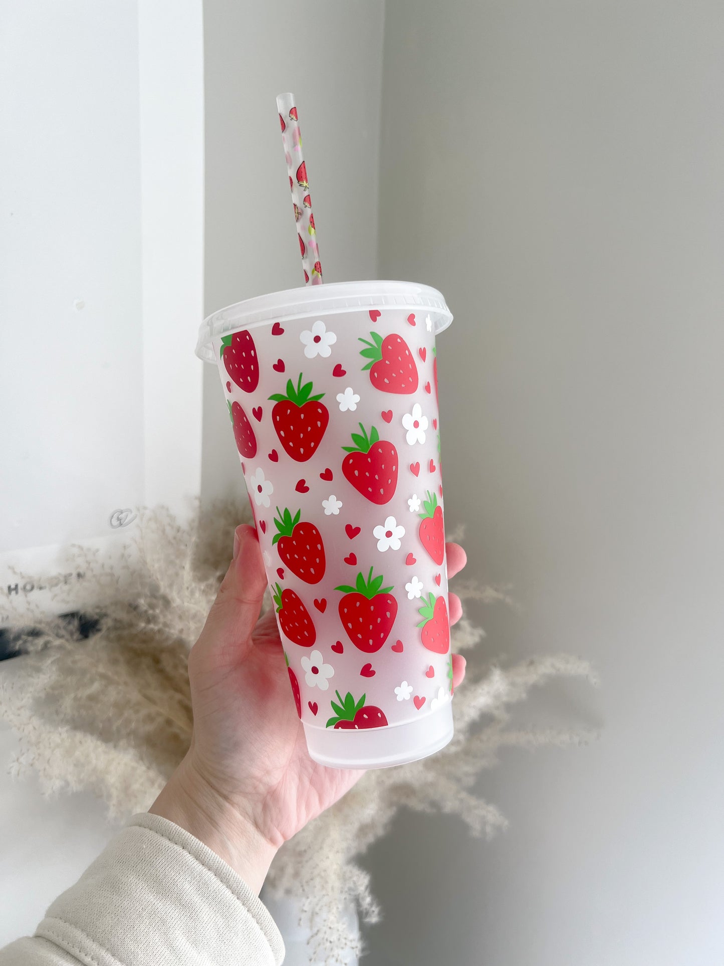 Strawberry Cold Cup - Flower Cold Cup - Iced Coffee Lover - Garden Party Drink - Bear and Moo UK