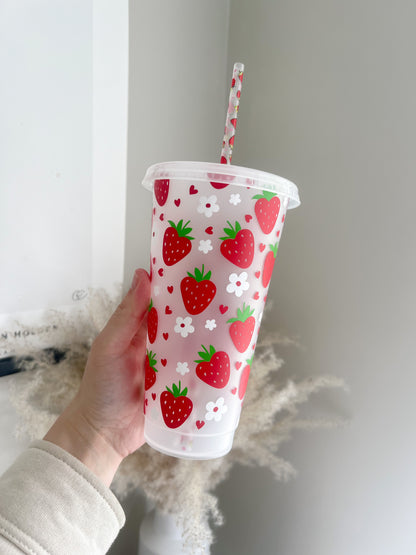 Strawberry Cold Cup - Flower Cold Cup - Iced Coffee Lover - Garden Party Drink - Bear and Moo UK