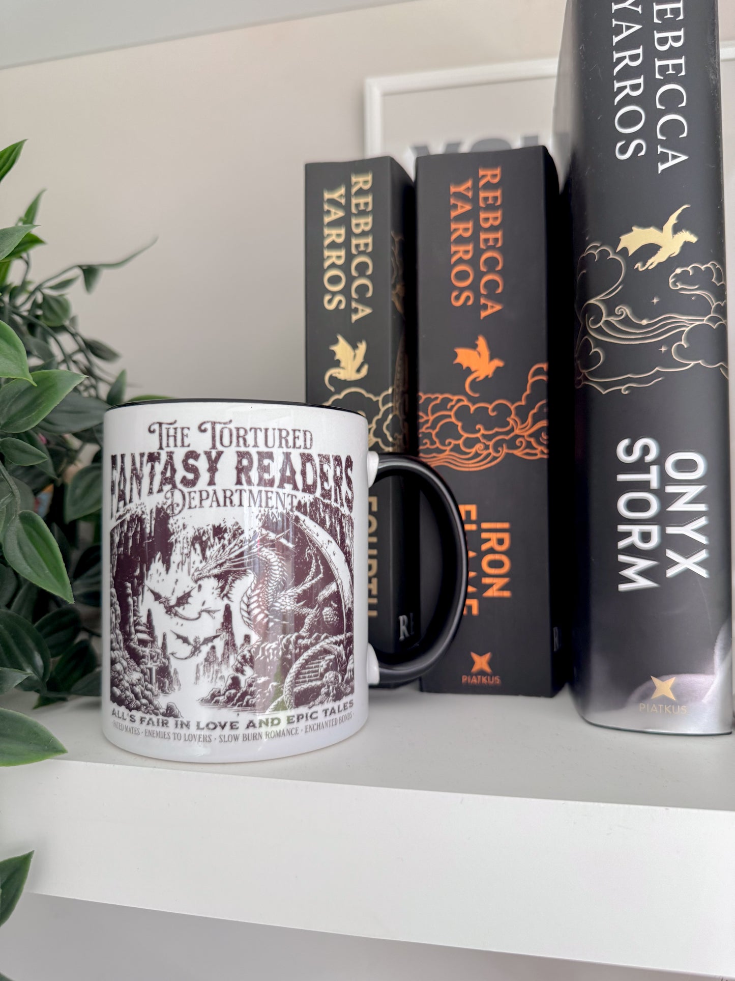 The Tortured Fantasy Readers Department 11oz Ceramic Mug for Bookish Lovers. Fourth Wing Inspired