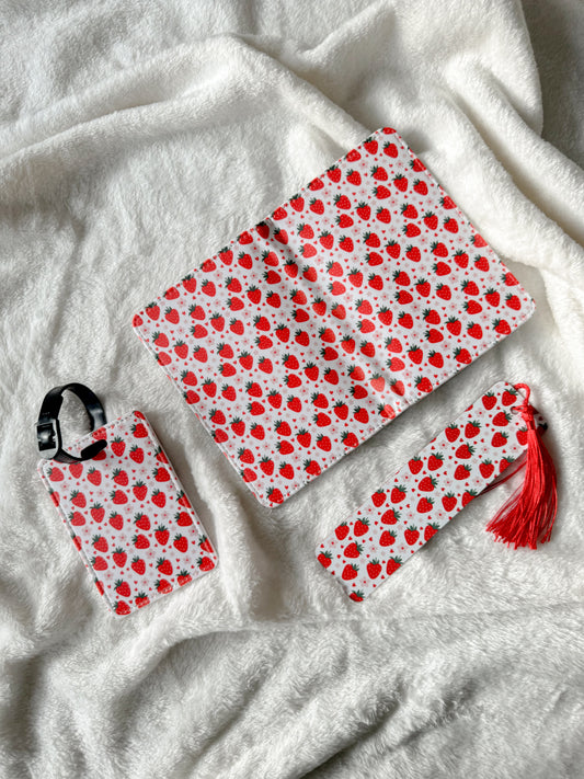 The Holiday Bundle Cute Strawberries - Passport Cover, Luggage Tag and Bookmark