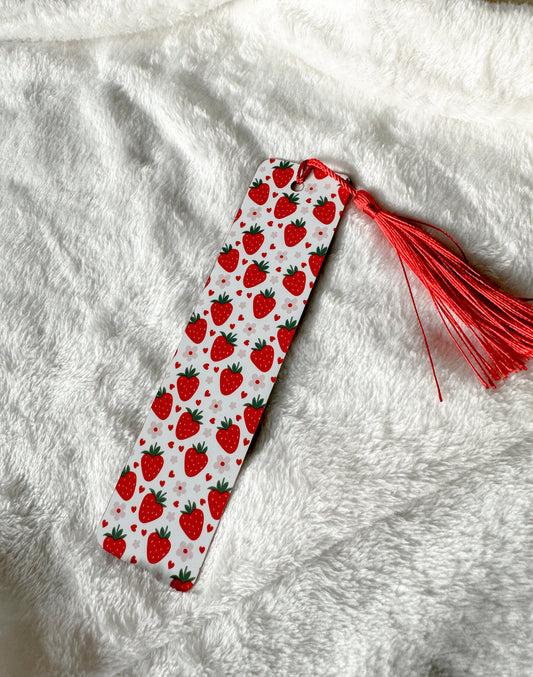 Double Sided Cute Strawberries Metal Bookmark
