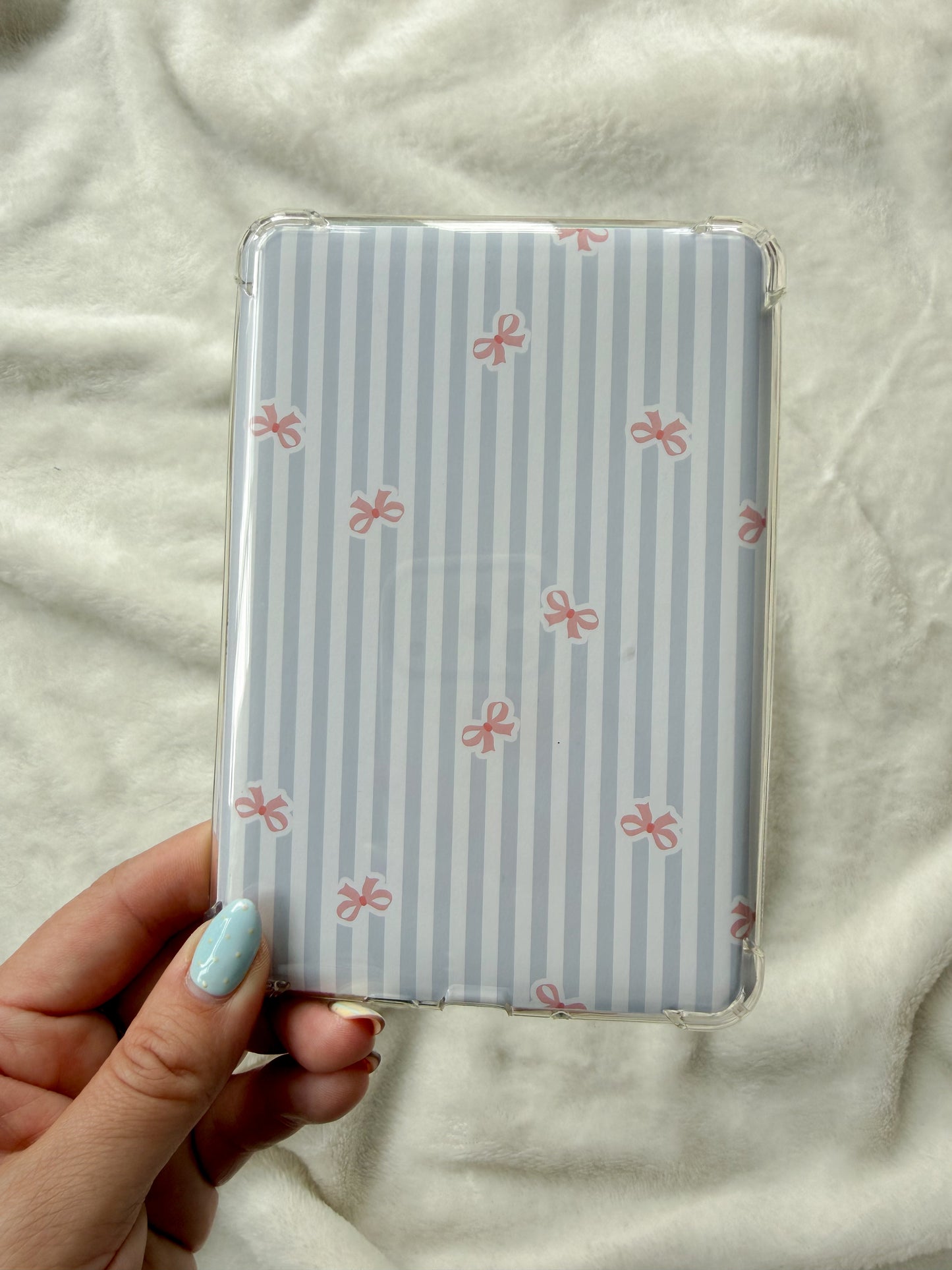 Cute Kindle E-Reader Inserts ✨ - Blue Striped Coquette Bow - E-Reader Case Inserts - Kindle Paperwhite & Colorsoft Accessories