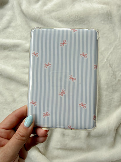 Cute Kindle E-Reader Inserts ✨ - Blue Striped Coquette Bow - E-Reader Case Inserts - Kindle Paperwhite & Colorsoft Accessories