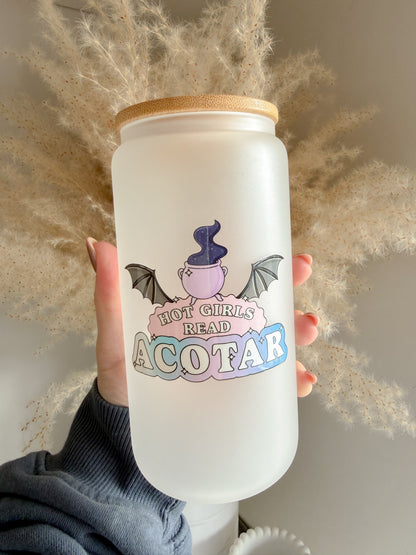 Hot Girls Read ACOTAR Inspired Glass Can With Bamboo Lid and Straw  🦇📚✨ Bookish Gift Ideas - ACOTAR Fan Gift Ideas