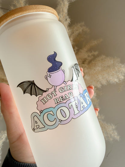 Hot Girls Read ACOTAR Inspired Glass Can With Bamboo Lid and Straw  🦇📚✨ Bookish Gift Ideas - ACOTAR Fan Gift Ideas