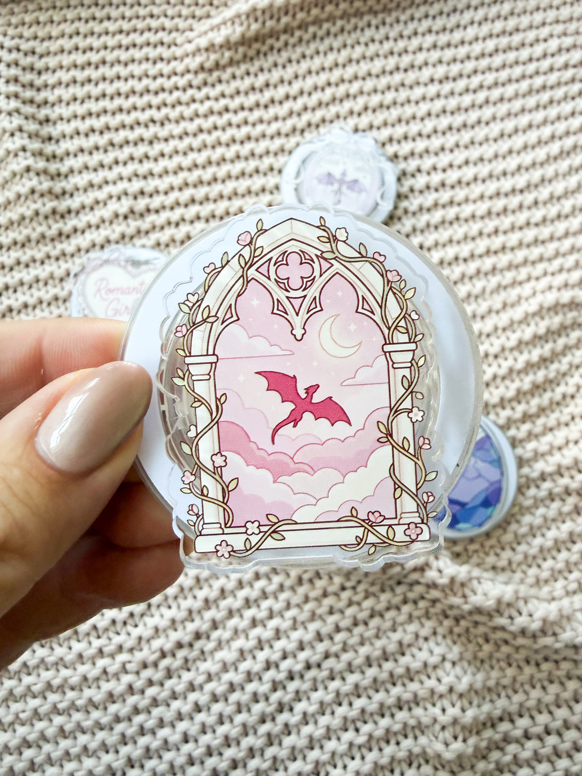 Magnetic E-Reader Kindle and Device Grip ✨ - Fantasy Pink Dragon Window - MagSafe Compatible - Kindle E Reader Accessories