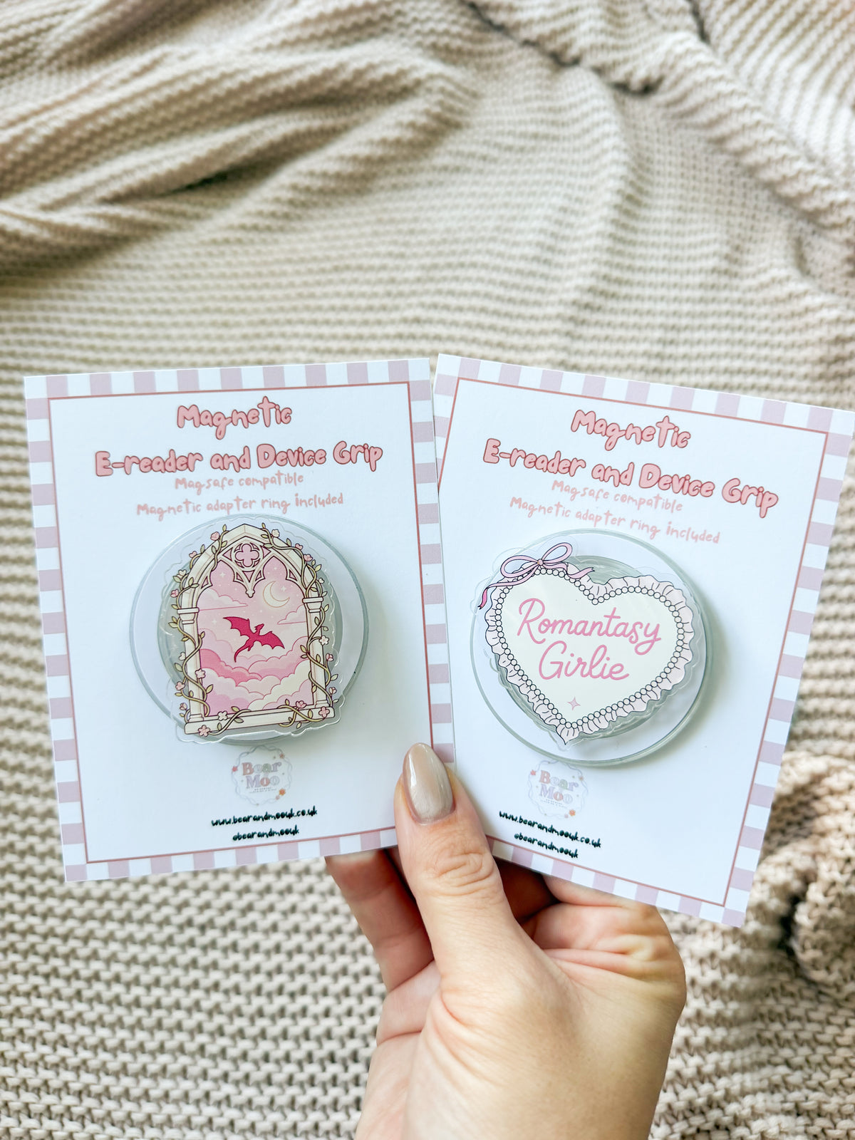 Magnetic E-Reader Kindle and Device Grip ✨ - Fantasy Pink Dragon Window - MagSafe Compatible - Kindle E Reader Accessories