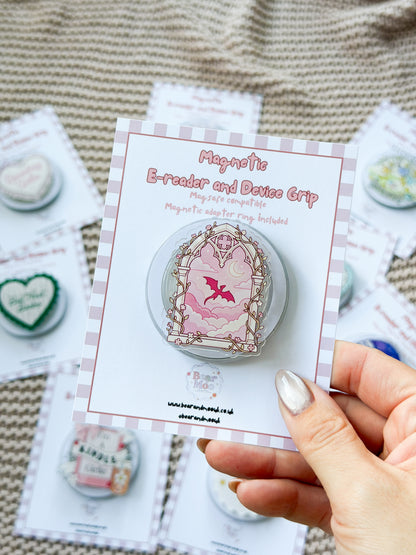 Magnetic E-Reader Kindle and Device Grip ✨ - Fantasy Pink Dragon Window - MagSafe Compatible - Kindle E Reader Accessories