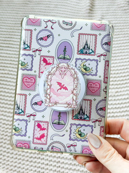 Magnetic E-Reader Kindle and Device Grip ✨ - Fantasy Pink Dragon Window - MagSafe Compatible - Kindle E Reader Accessories
