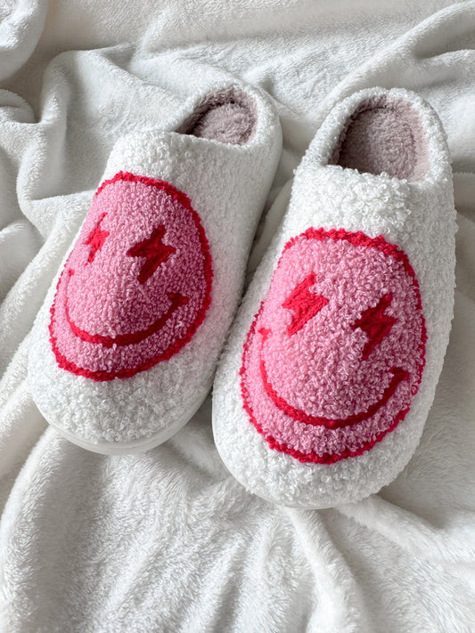 Retro Lightning Bolt Smiley Slippers