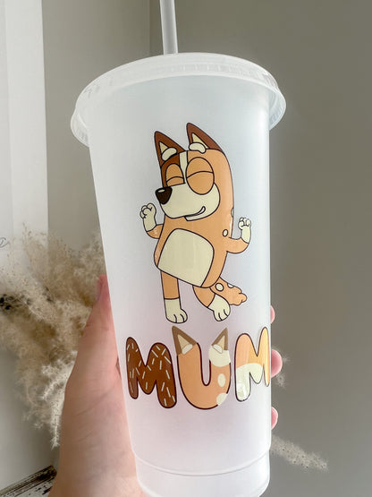 Chilli Bluey 24oz Cold Cup - Reusable Cup With Lid and Straw - Bear and Moo UK