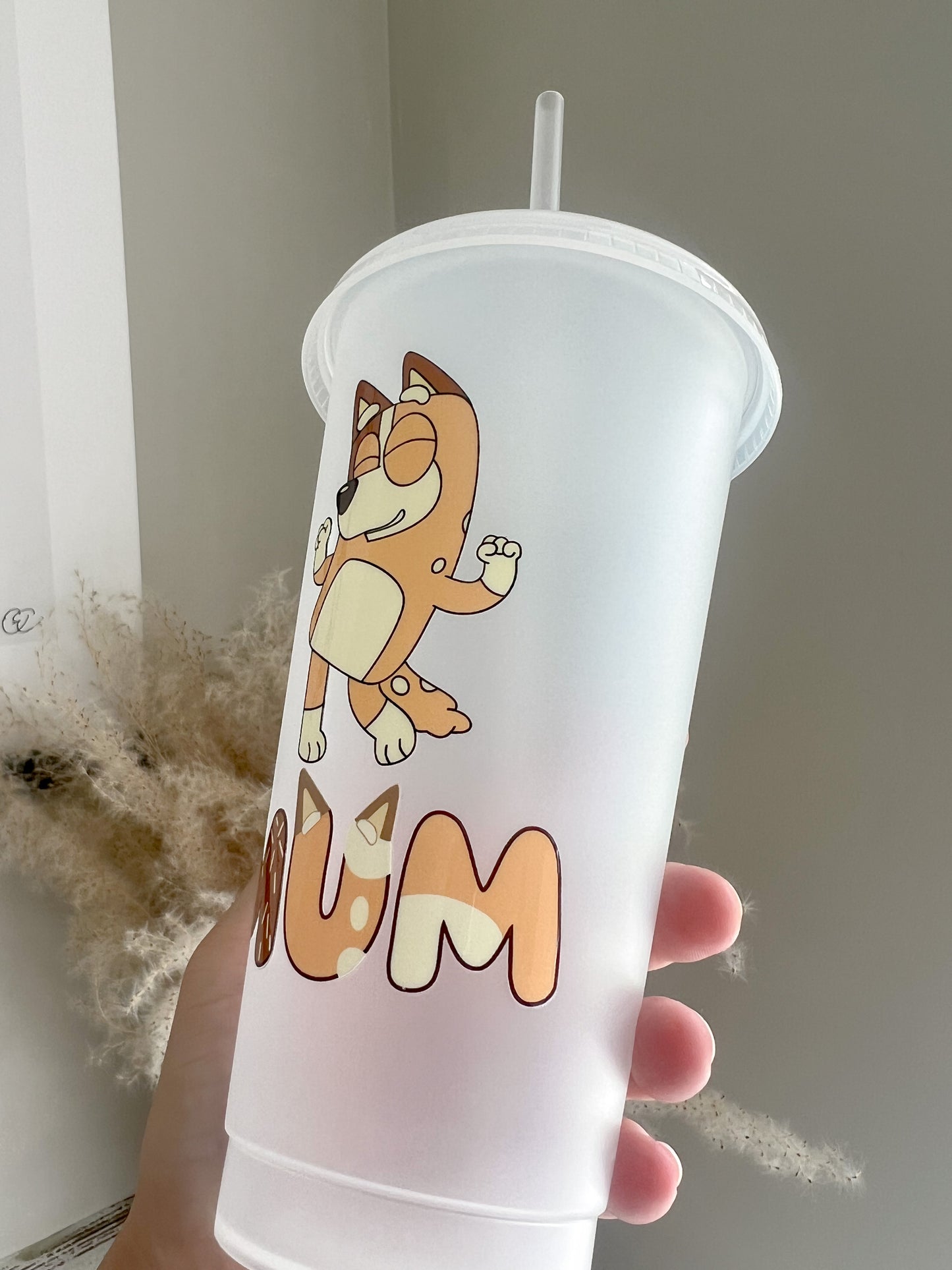 Chilli Bluey 24oz Cold Cup - Reusable Cup With Lid and Straw - Bear and Moo UK