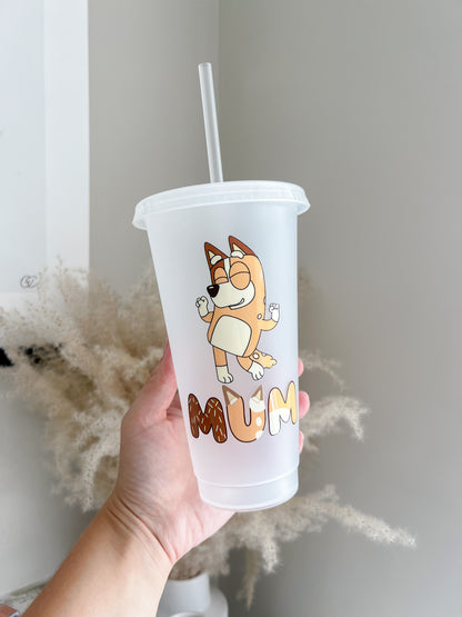 Chilli Bluey 24oz Cold Cup - Reusable Cup With Lid and Straw - Bear and Moo UK